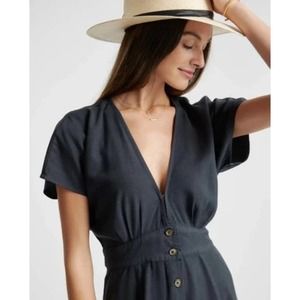 Quince Vintage Wash Tencel Button Front Dress M NWT Washed Black